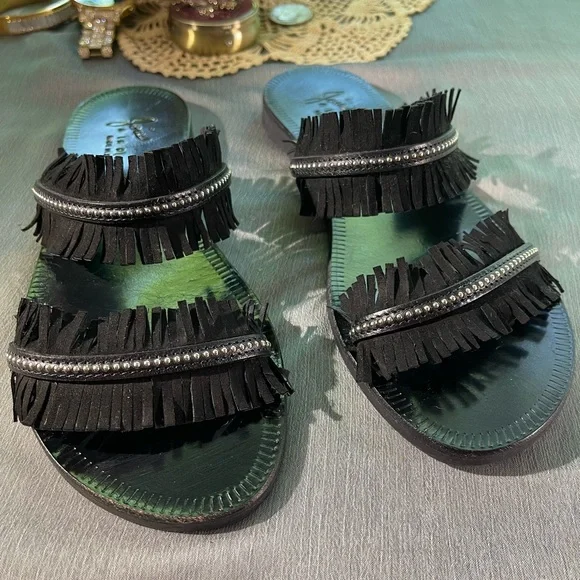 JOIE a la plage Made in Italy. Cute black leather sandals. With silver studs 39 - Picture 4 of 10